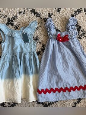 Kids Blue  Dip-Dye Sundress and Blue Seersucker Dress Size 4T & S  (1 NWT)